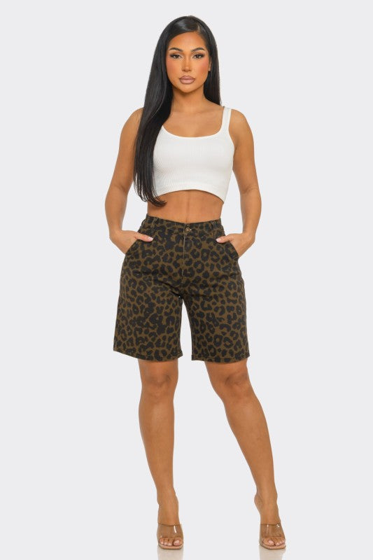 Leopard Denim Shorts