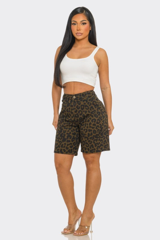 Leopard Denim Shorts