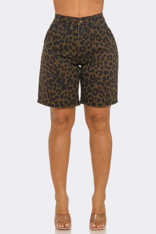 Leopard Denim Shorts